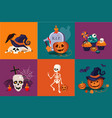 halloween symbols set funny skeleton traditional vector image