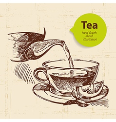 Hand drawn sketch tea set Royalty Free Vector Image