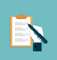 human hand holding pen and checklist vector image