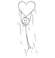cartoon man in love holding big flying heart vector image vector image