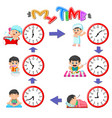 different routines at times vector image
