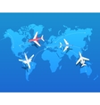 set of airplanes flying over world map vector image