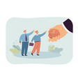 giant hand giving out salary to tiny workers vector image