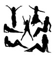 woman activities on the beach silhouettes vector image