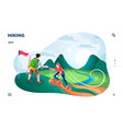 tourist hiking at hill or mountaineers climbing vector image