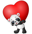 Cartoon panda hold red heart Royalty Free Vector Image