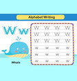 alphabet letter exercise w-whale with cartoon vector image vector image