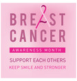 breast cancer awareness month card pink ribbon vector image vector image