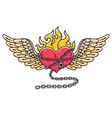 flying heart in chain of loveflaming tattoo vector image