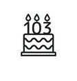 birthday cake line icon with candle number 103 vector image