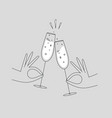 hand holding champagne clinking glasses drawing vector image vector image