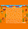 western labyrinth maze game cartoon cowboy fruits vector image