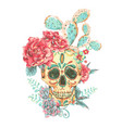 vintage card with skull and roses vector image