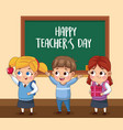 Happy teachers day card with teacher and boy Vector Image