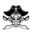 alien head in pirate hat and two crossed swords vector image