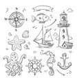 hand drawn sea marine objects and ocean animals vector image