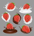 strawberry dessert icon set vector image vector image