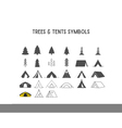 trees and tent shapes elements for creation vector image