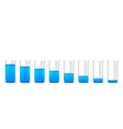 chemical beakers with gradation of blue solution o vector image