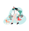 smiling young woman dressed in trendy outerwear vector image