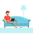 freelancer on sofa happy smile work guy vector image