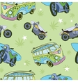 green surfboards on hippie bus motorcylces vector image