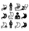 stomach diseases - reflux ulcer icons set vector image