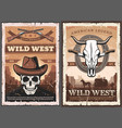 wild west skull in cowboy hat american western vector image