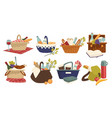 wicker baskets with food and drinks picnic vector image