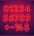 glowing red neon numbers and symbols vector image vector image