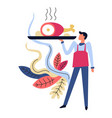 waiter serving dish on plate servant working vector image