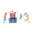 calm parent and mischievous children running vector image