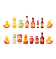 set hot sauce in jars and bottles savory vector image