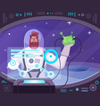astronaut character exploring outer space cartoon vector image vector image