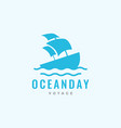 old ship with ocean blue simple logo design vector image