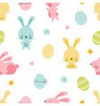 cute hand drawn easter bunnies and eggs pattern vector image