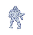 bigfoot holding club standing drawing vector image vector image