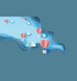 3d paper art red heart balloons air fly on sky vector image
