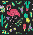seamless pattern with flamingo exotic leaves vector image