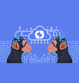 monkey heads with cyborg brain updating over vector image