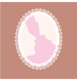couple in love silhouette oval lace-like frame vector image