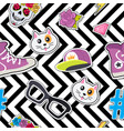 seamless pattern with cap cat glasses thunder vector image