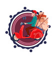 man deliver boxes riding retro scooter delivery vector image