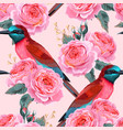 seamless pattern with birds and roses vector image vector image