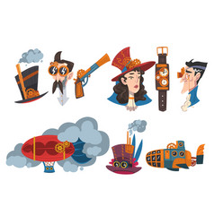 Steampunk design elements set mechanical Vector Image