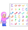 Muslim girl teaching arabic alphabet Royalty Free Vector