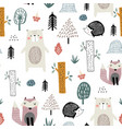 seamless childish pattern with cute bear fox vector image