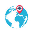 globe icon with location coronavirus pin pointer vector image