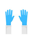 hands putting on protective blue gloves vector image