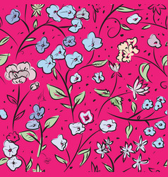 tiny spring flowers doodle drawing pattern vector image